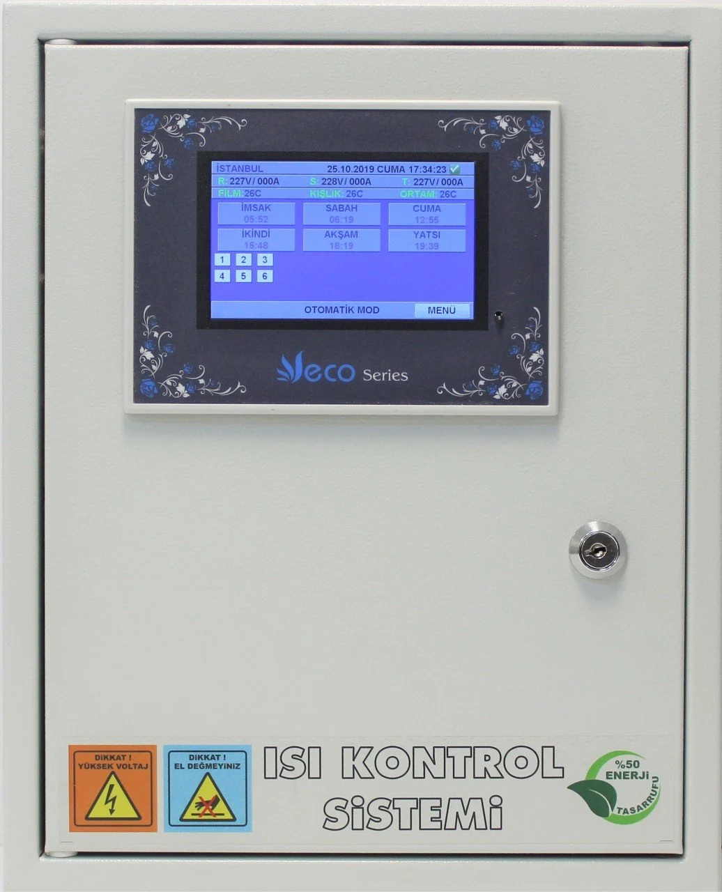 Dokunmatik ECO-6-50 Amper Tam Otomatik Uzaktan Kumandalı Cami Isıtma Panosu