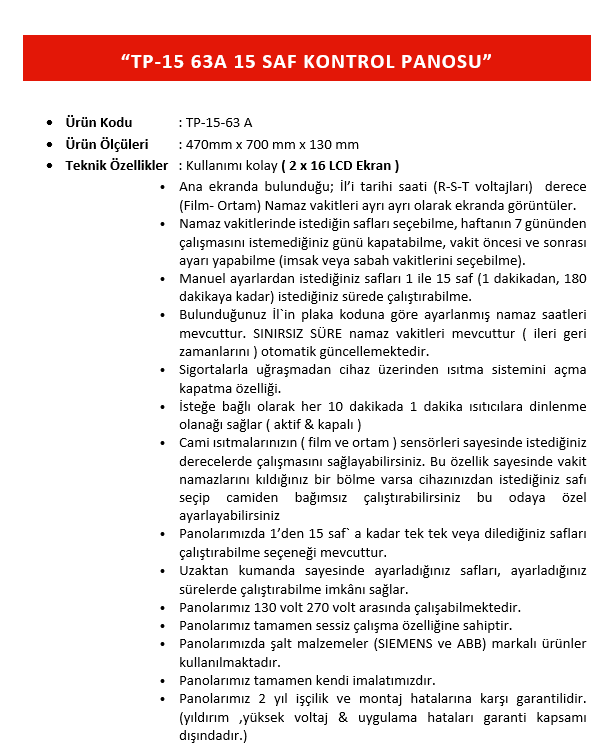 TP-18-125 WİFİ'Lİ KONTROL PANOSU