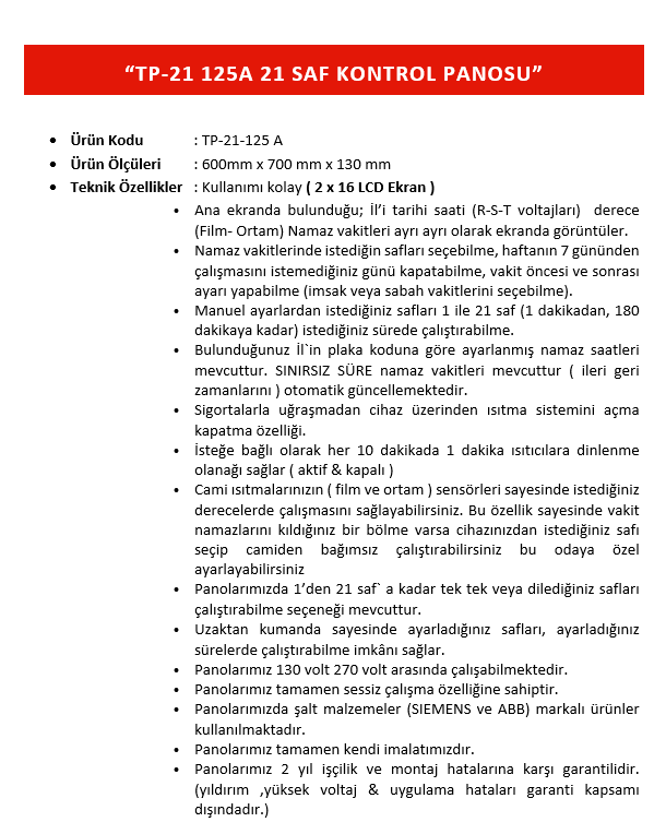 TP-21-125 WİFİ' Lİ KONTROL PANOSU